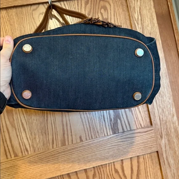 Michael Kors Denim and Tan Shoulder Bucket Bag EUC